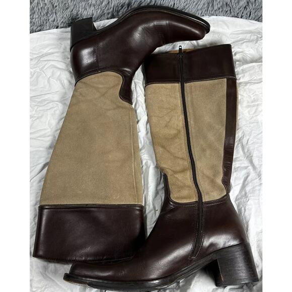 Coach Olivia Riding Boots Tan Suede Brown Leather 6‎ B Stacked Heel - Picture 9 of 16